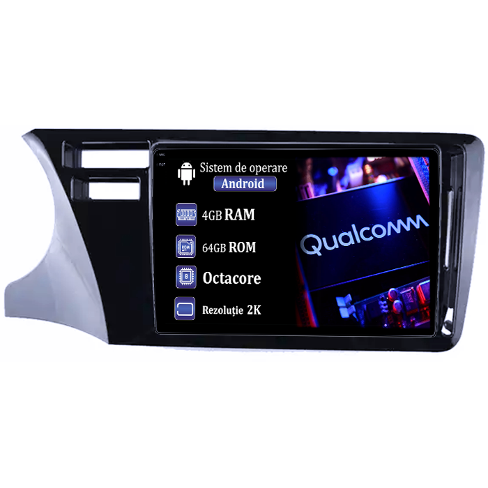 Navigatie dedicata Honda City 2014, 4GB RAM 64GB ROM, Procesor Qualcomm Octacore, Android 14, Rezolutie 2K, Display QLED 9", DSP, Carplay&Android Auto, SIM 4G [1]