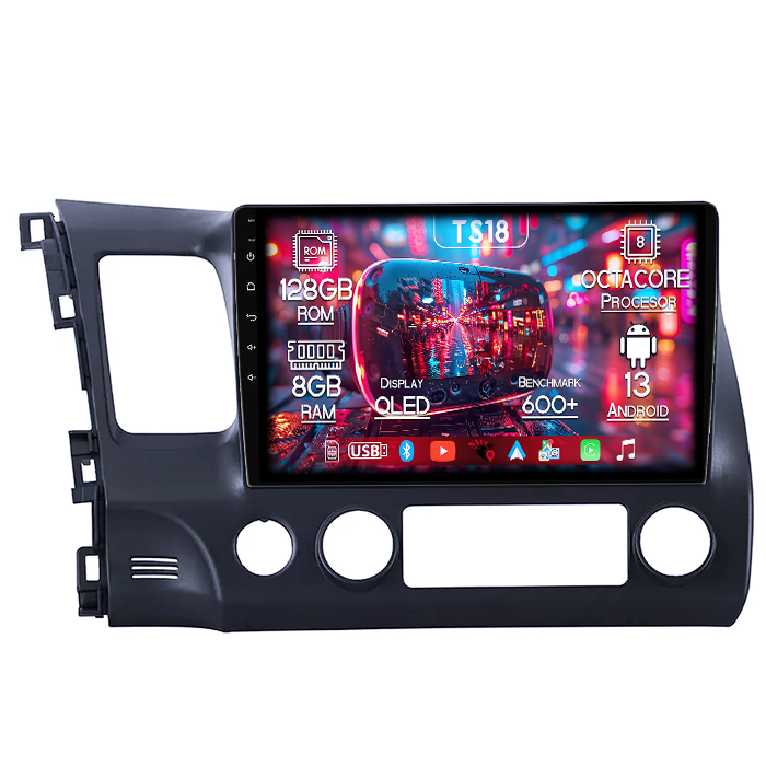 Navigatie dedicata Honda Civic 2006-2011, 8GB RAM 128GB ROM, Octacore, Platforma TS18, Android 13, Display QLED 10.2”, Suporta camera 360º, DSP, Carplay&Android Auto, SIM 4G, Ventilator Activ [1]