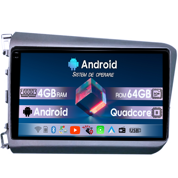 Navigatie dedicata Honda Civic 2011-2015, 4GB RAM 64GB ROM, Quadcore, Android 14, Display QLED 1K 9", DSP, Carplay&Android Auto, Suport camere AHD [1]