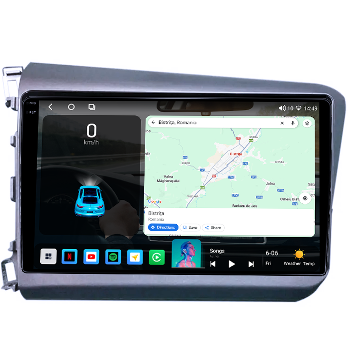 Navigatie dedicata Honda Civic 2011-2015, 4GB RAM 64GB ROM, Procesor Qualcomm Octacore, Android 14, Rezolutie 2K, Display QLED 9", DSP, Carplay&Android Auto, SIM 4G [4]
