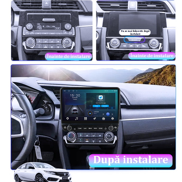 Navigatie dedicata Honda Civic (2016+) Tesla cu butoane rotative model 2024, 4GB RAM 64GB ROM, Procesor Quadcore, Android 14, Display QLED 10", DSP, Carplay&Android Auto [5]