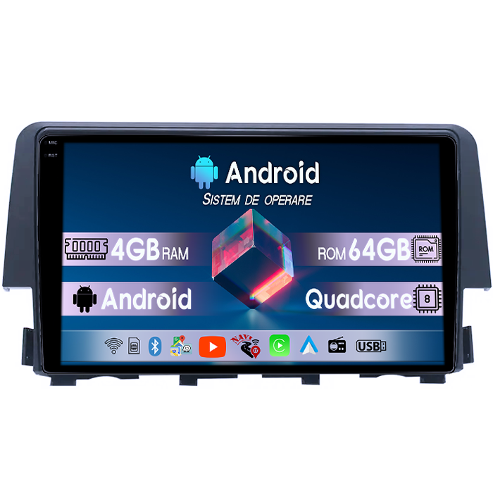 Navigatie dedicata Honda Civic 2016-2020, 4GB RAM 64GB ROM, Quadcore, Android 14, Display QLED 1K 9", DSP, Carplay&Android Auto, Suport camere AHD [1]