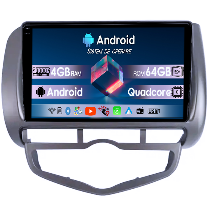 Navigatie dedicata Honda Jazz/City 2006, 4GB RAM 64GB ROM, Quadcore, Android 14, Display QLED 1K 9", DSP, Carplay&Android Auto, Suport camere AHD [1]