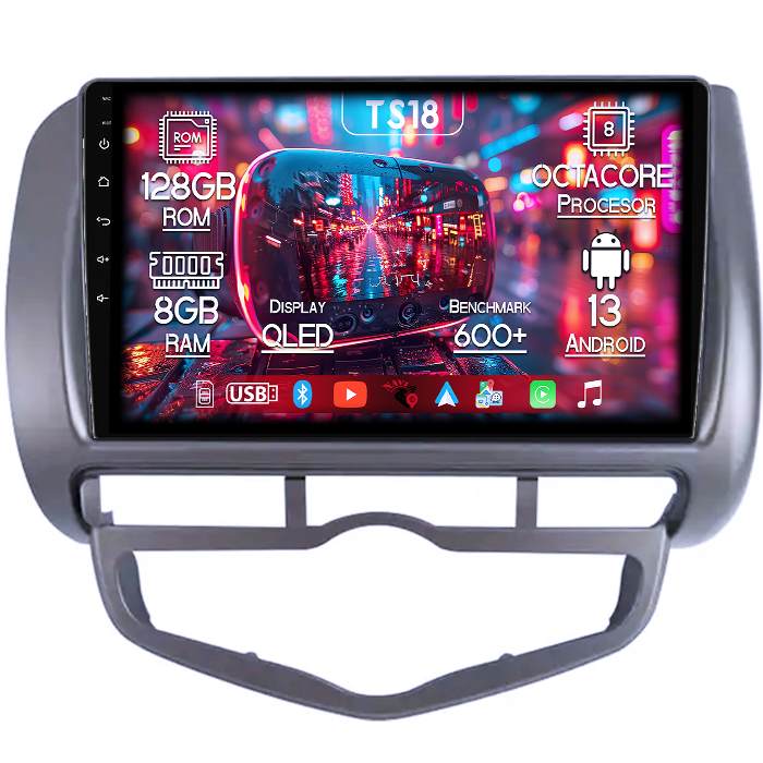 Navigatie dedicata Honda Jazz/City 2006, 8GB RAM 128GB ROM, Octacore, Platforma TS18, Android 13, Display QLED 9”, Suporta camera 360º, DSP, Carplay&Android Auto, SIM 4G, Ventilator Activ [1]
