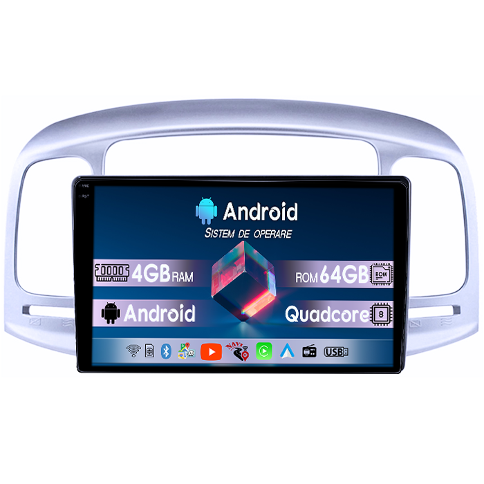 Navigatie dedicata Hyundai Accent 2006-2011, 4GB RAM 64GB ROM, Quad Core, Display 9" QLED 1K, Carplay, Android 14, Bluetooth, Magazin Play, Suport Camere AHD [1]