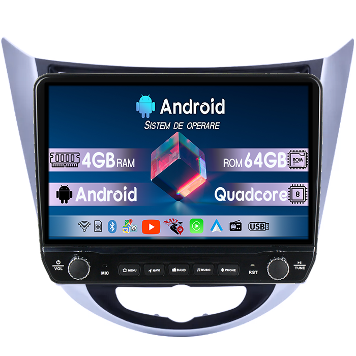 Navigatie dedicata Hyundai Accent 2010-2016 Tesla cu butoane rotative model 2024, 4GB RAM 64GB ROM, Procesor Quadcore, Android 14, Display QLED 10", DSP, Carplay&Android Auto [1]