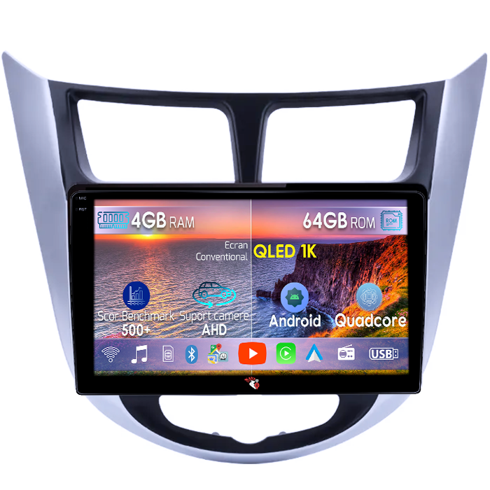 Navigatie dedicata Hyundai Accent 2010-2016, 4GB RAM 64GB ROM, Octacore, Android 14, Display QLED 1K 9", Carplay&Android Auto, SIM 4G, Ventilator Activ [1]