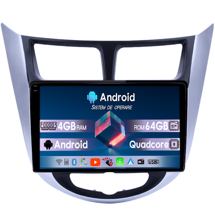Navigatie dedicata Hyundai Accent 2010-2016, 4GB RAM 64GB ROM, Quadcore, Android 14, Display QLED 1K, 9", DSP, Carplay&Android Auto, Suport camere AHD [1]