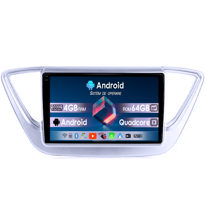 Navigatie dedicata Hyundai Accent 2017-2018, 4GB RAM 64GB ROM, Quadcore, Android 14, Display QLED 1K, 9", DSP, Carplay&Android Auto, Suport camere AHD [1]