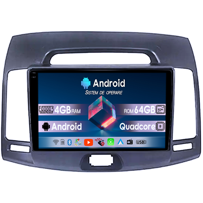 Navigatie dedicata Hyundai Elantra 2006-2011, 4GB RAM 64GB ROM, Quad Core, Display 9" QLED 1K, Carplay, Android 14, Bluetooth, Magazin Play, Suport Camere AHD [1]