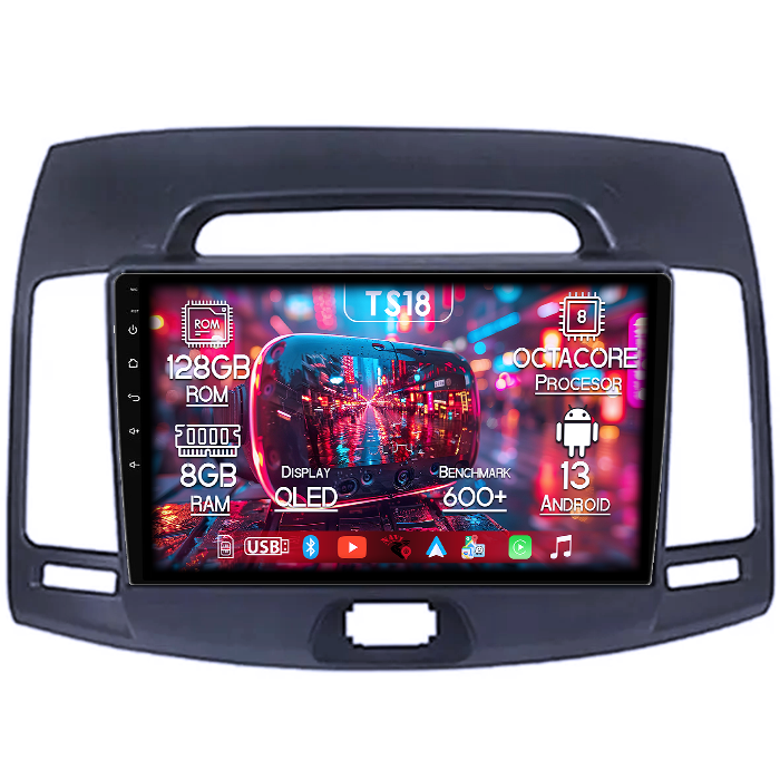Navigatie dedicata Hyundai Elantra 2006-2011, 8GB RAM 128GB ROM, Octacore, Platforma TS18, Android 13, Display QLED 9”, Suporta camera 360º, DSP, Carplay&Android Auto, SIM 4G, Ventilator Activ [1]