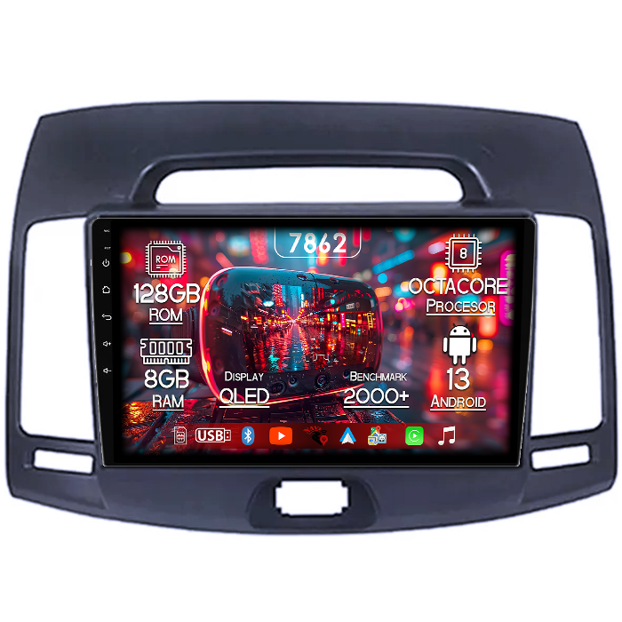 Navigatie dedicata Hyundai Elantra 2006-2011, 8GB RAM 128GB ROM, Octacore, Platforma 7862,Android 13, Display QLED 9”, Suporta camera 360º, DSP, Carplay&Android Auto, SIM 4G, Ventilator Activ [1]