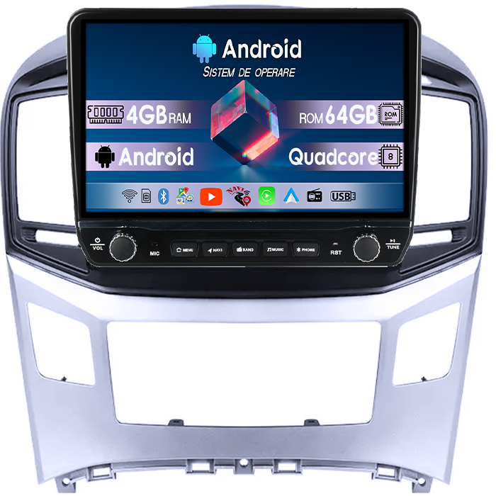 Navigatie dedicata Hyundai H1 2017-2018 Tesla cu butoane rotative model 2024, 4GB RAM 64GB ROM, Procesor Quadcore, Android 14, Display QLED 10", DSP, Carplay&Android Auto [1]