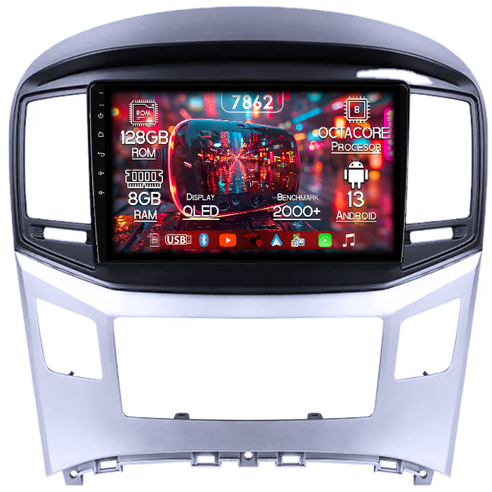Navigatie dedicata Hyundai H1 2017-2018, 8GB RAM 128GB ROM, Octacore, Platforma TS18, Android 13, Display QLED 9”, Suporta camera 360º, DSP, Carplay&Android Auto, SIM 4G, Ventilator Activ [1]