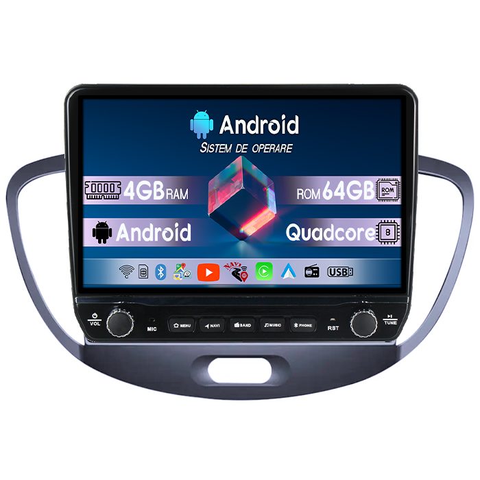 Navigatie dedicata Hyundai i10 2007-2013 Tesla cu butoane rotative model 2024, 4GB RAM 64GB ROM, Procesor Quadcore, Android 14, Display QLED 10", DSP, Carplay&Android Auto [1]