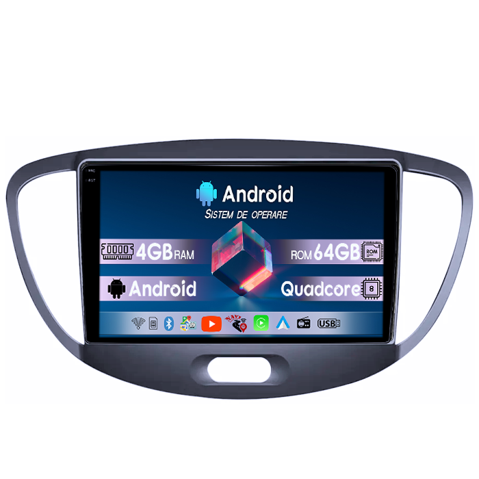 Navigatie dedicata Hyundai i10 2007-2013, 4GB RAM 64GB ROM, Quad Core, Display 9" QLED 1K, Carplay, Android 14, Bluetooth, Magazin Play, Suport Camere AHD [1]