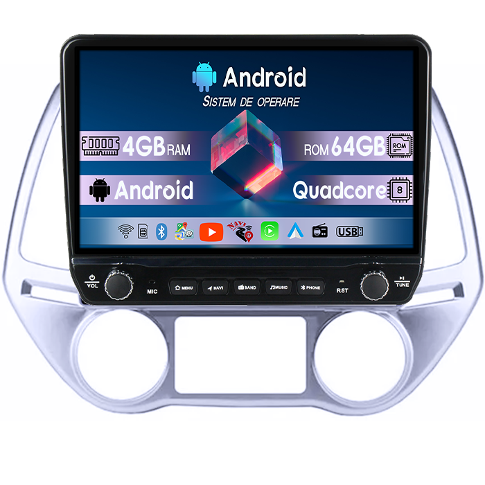 Navigatie dedicata Hyundai I20 2012-2014 Tesla cu butoane rotative model 2024, 4GB RAM 64GB ROM, Procesor Quadcore, Android 14, Display QLED 10", DSP, Carplay&Android Auto [1]