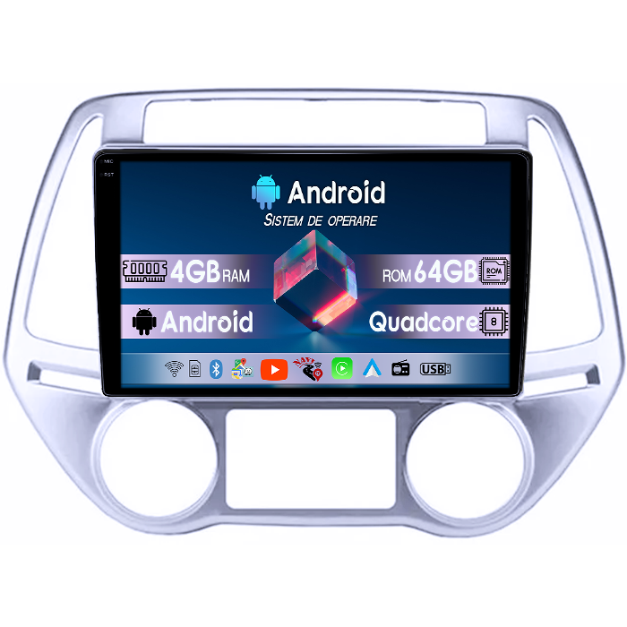 Navigatie dedicata Hyundai I20 2012-2014, 4GB RAM 64GB ROM, Quad Core, Display 10" QLED 1K, Carplay, Android 14, Bluetooth, Magazin Play, Suport Camere AHD [1]