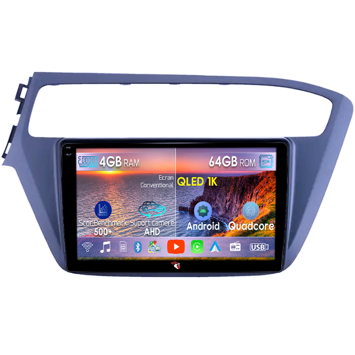 Navigatie dedicata Hyundai i20 2017-2018, 4GB RAM 64GB ROM, Octacore, Android 14, Display QLED 1K 9", Carplay&Android Auto, SIM 4G, Ventilator Activ [1]