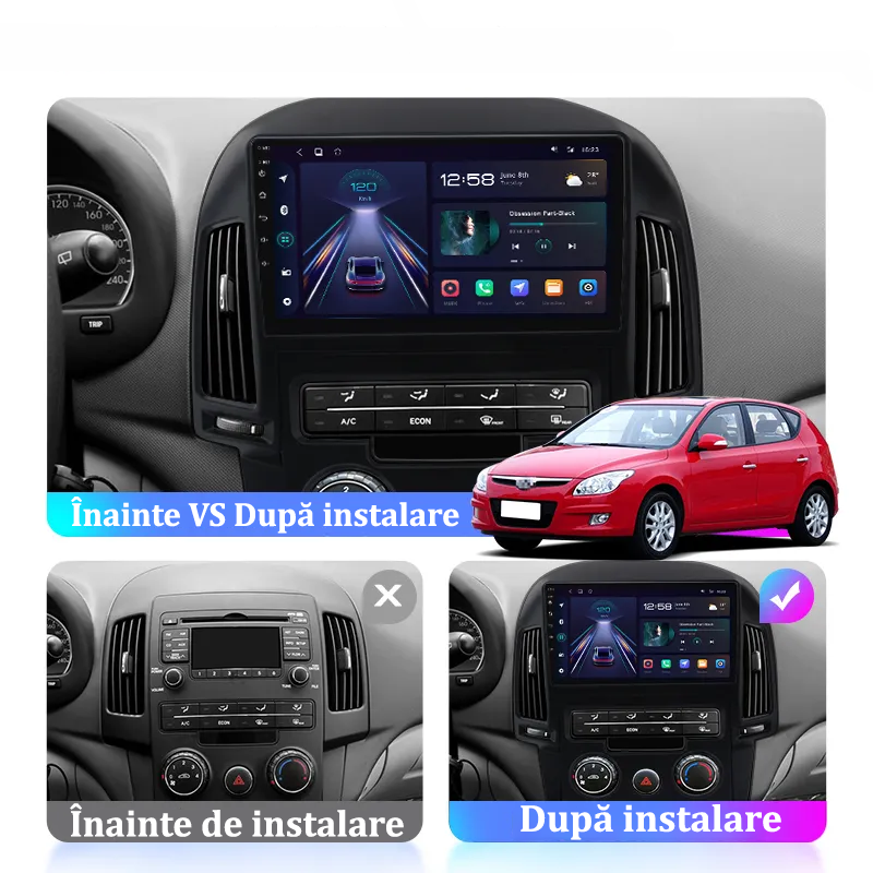 Navigatie dedicata Hyundai i30 2007-2012, 4GB RAM 64GB ROM, Quad Core, Display 9" QLED 1K, Carplay, Android 14, Bluetooth, Magazin Play, Suport Camere AHD [2]