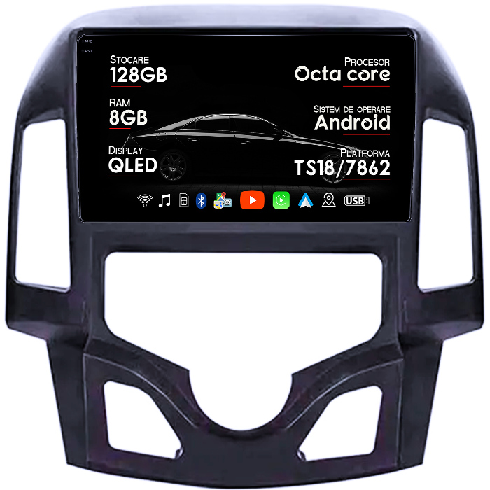 Navigatie dedicata Hyundai i30 2007-2012, 8GB RAM 128GB ROM, Octacore, Platforma TS18, Android 14, Display QLED 9", Suporta camera 360", DSP, Carplay&Android Auto, SIM 4G, Ventilator Activ [1]