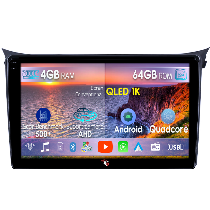 Navigatie dedicata Hyundai i30 2011-2017, 4GB RAM 64GB ROM, Octacore, Android 14, Display QLED 1K 9", Carplay&Android Auto, SIM 4G, Ventilator Activ [1]