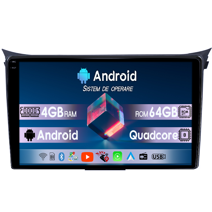 Navigatie dedicata Hyundai I30 2011-2017, 4GB RAM 64GB ROM, Quad Core, Display 9" QLED 1K, Carplay, Android 14, Bluetooth, Magazin Play, Suport Camere AHD [1]