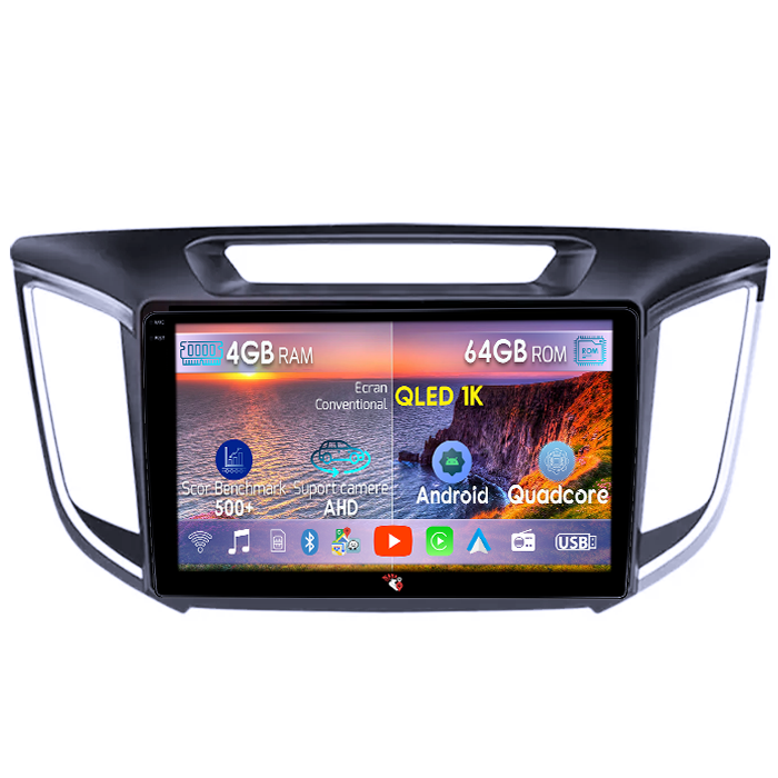 Navigatie dedicata Hyundai ix 25 / Creta, 4GB RAM 64GB ROM, Octacore, Android 14, Display QLED 1K 9", Carplay&Android Auto, SIM 4G, Ventilator Activ [1]