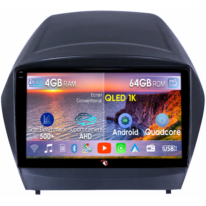 Navigatie dedicata Hyundai IX 35 2009-2015, 4GB RAM 64GB ROM, Octacore, Android 14, Display QLED 1K 9", Carplay&Android Auto, SIM 4G, Ventilator Activ [1]