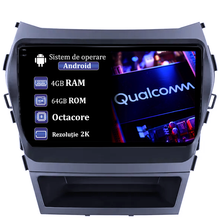 Navigatie dedicata Hyundai IX45 2013-2017, 4GB RAM 64GB ROM, Procesor Qualcomm Octacore, Android 14, Rezolutie 2K, Display QLED 9", DSP, Carplay&Android Auto, SIM 4G [1]