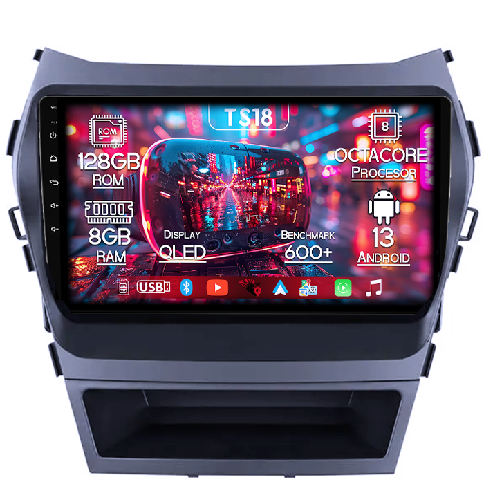 Navigatie dedicata Hyundai IX45 2013-2017, 8GB RAM 128GB ROM, Octacore, Platforma TS18, Android 13, Display QLED 9”, Suporta camera 360º, DSP, Carplay&Android Auto, SIM 4G, Ventilator Activ [1]