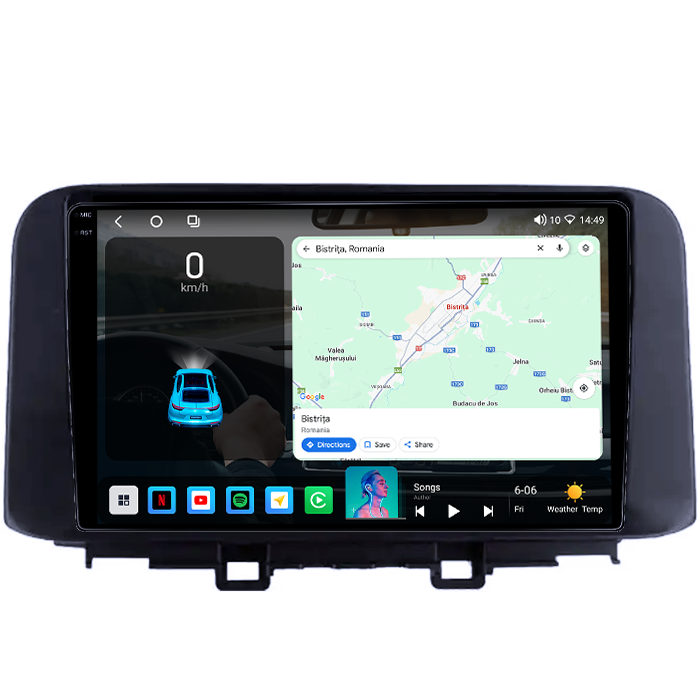 Navigatie dedicata Hyundai KONA 2018-2020, 4GB RAM 64GB ROM, Octacore, Android 14, Display QLED 1K 10", Carplay&Android Auto, SIM 4G, Ventilator Activ [2]