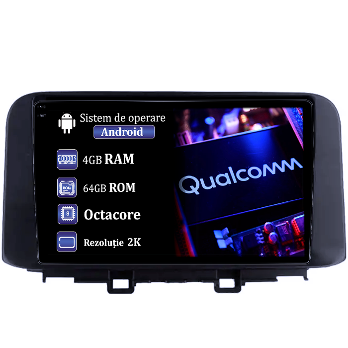 Navigatie dedicata Hyundai Kona 2018-2020, 4GB RAM 64GB ROM, Procesor Qualcomm Octacore, Android 14, Rezolutie 2K, Display QLED 10", DSP, Carplay&Android Auto, SIM 4G [1]