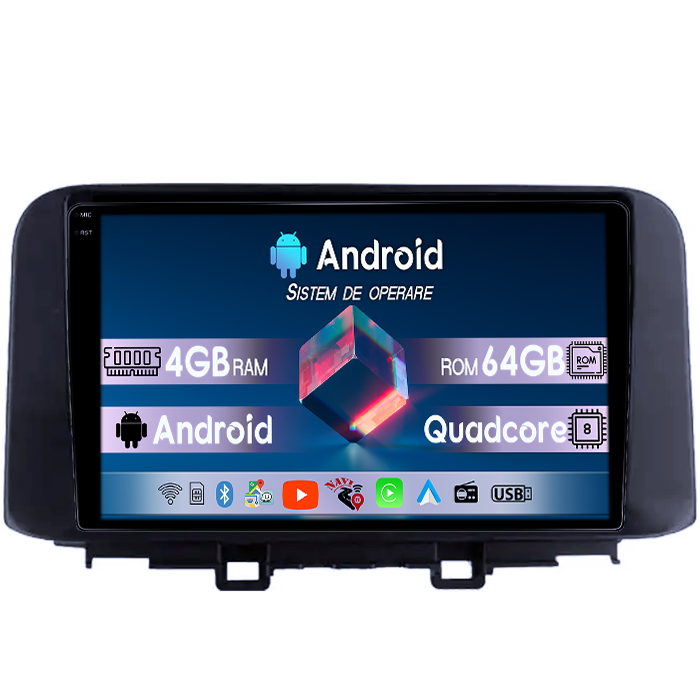 Navigatie dedicata Hyundai Kona 2018-2020, 4GB RAM 64GB ROM, Quad Core, Display 10" QLED 1K, Carplay, Android 14, Bluetooth, Magazin Play, Suport Camere AHD [1]