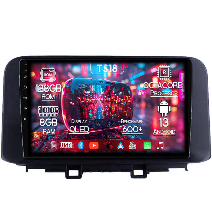Navigatie dedicata Hyundai Kona 2018-2020, 8GB RAM 128GB ROM, Octacore, Platforma TS18, Android 13, Display QLED 10”, Suporta camera 360º, DSP, Carplay&Android Auto, SIM 4G, Ventilator Activ [1]