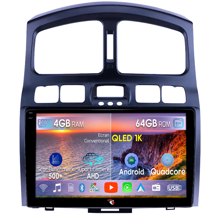 Navigatie dedicata Hyundai Santa Fe 2000-2012, 4GB RAM 64GB ROM, Octacore, Android 14, Display QLED 1K 9", Carplay&Android Auto, SIM 4G, Ventilator Activ [1]