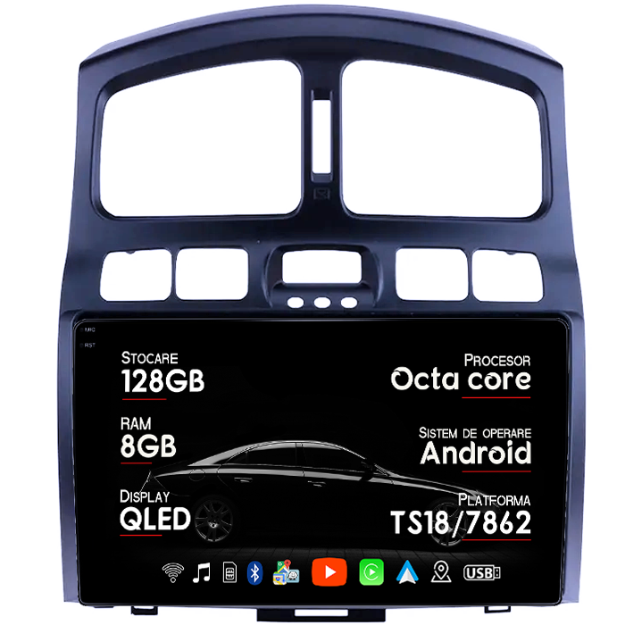 Navigatie dedicata Hyundai Santa Fe 2000-2012, 8GB RAM 128GB ROM, Octacore, Platforma TS18, Android 14, Display QLED 9", Suporta camera 360", DSP, Carplay&Android Auto, SIM 4G, Ventilator Activ [1]