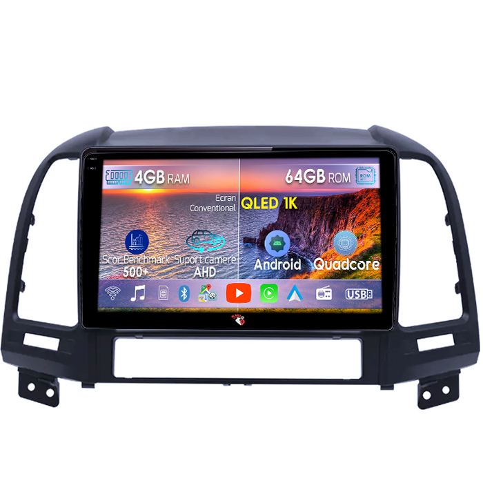Navigatie dedicata Hyundai Santa Fe 2005-2012, 4GB RAM 64GB ROM, Octacore, Android 14, Display QLED 1K 9", Carplay&Android Auto, SIM 4G, Ventilator Activ [1]