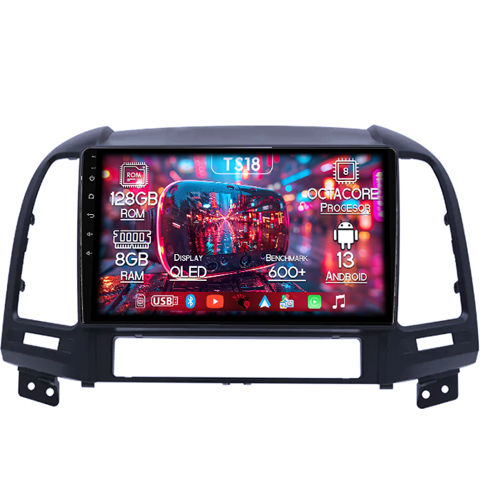 Navigatie dedicata Hyundai Santa Fe 2005-2012, 8GB RAM 128GB ROM, Octacore, Platforma TS18, Android 13, Display QLED 9”, Suporta camera 360º, DSP, Carplay&Android Auto, SIM 4G, Ventilator Activ [1]
