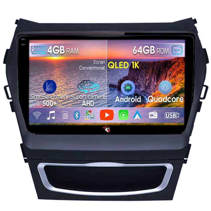Navigatie dedicata Hyundai Santa Fe 2012-2018, 4GB RAM 64GB ROM, Octacore, Android 14, Display QLED 1K 9", Carplay&Android Auto, SIM 4G, Ventilator Activ [1]