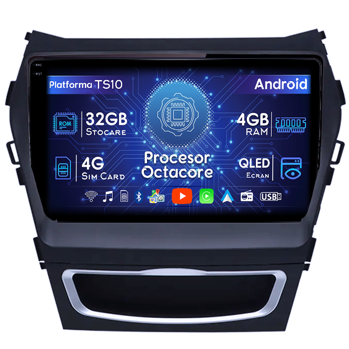 Navigatie dedicata Hyundai Santa Fe IX45 2012-2017, 4GB RAM 32GB ROM, Octacore, Android 14, Display QLED 1K 9", DSP, Carplay&Android Auto, SIM 4G, Bluetooth, Ventilator Activ [1]