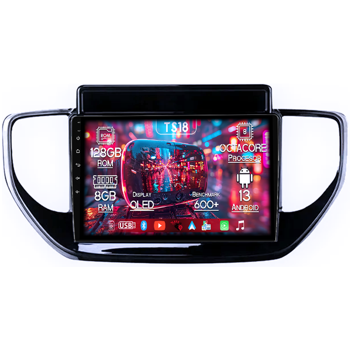 Navigatie dedicata Hyundai Solaris 2 2020-2021, 8GB RAM 128GB ROM, Octacore, Platforma TS18, Android 13, Display QLED 9”, Suporta camera 360º, DSP, Carplay&Android Auto, SIM 4G, Ventilator Activ [1]