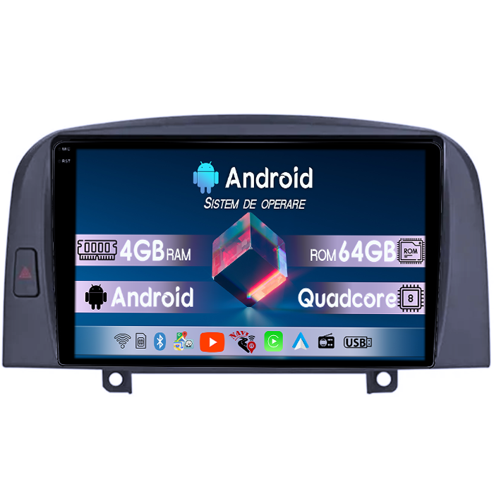 Navigatie dedicata Hyundai Sonata NF 2004-2008, 4GB RAM 64GB ROM, Quad Core, Display 9" QLED 1K, Carplay, Android 14, Bluetooth, Magazin Play, Suport Camere AHD [1]