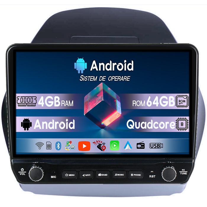 Navigatie dedicata Hyundai Tucson 2009-2015 Ix 35 Tesla cu butoane rotative model 2024, 4GB RAM 64GB ROM, Procesor Quadcore, Android 14, Display QLED 10", DSP, Carplay&Android Auto [1]