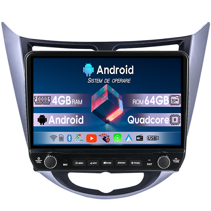 Navigatie dedicata Hyundai Verna 2010-2016 Tesla cu butoane rotative model 2024, 4GB RAM 64GB ROM, Procesor Quadcore, Android 14, Display QLED 10", DSP, Carplay&Android Auto [1]