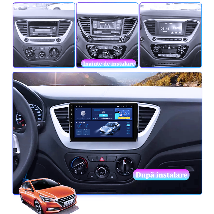 Navigatie dedicata Hyundai Verna 2017-2018, 12GB RAM 256GB ROM, Android 14, Rezolutie 2K, Display QLED, 9", DSP, Carplay, Android Auto, Internet, Youtube, Waze, Wi Fi, USB [5]