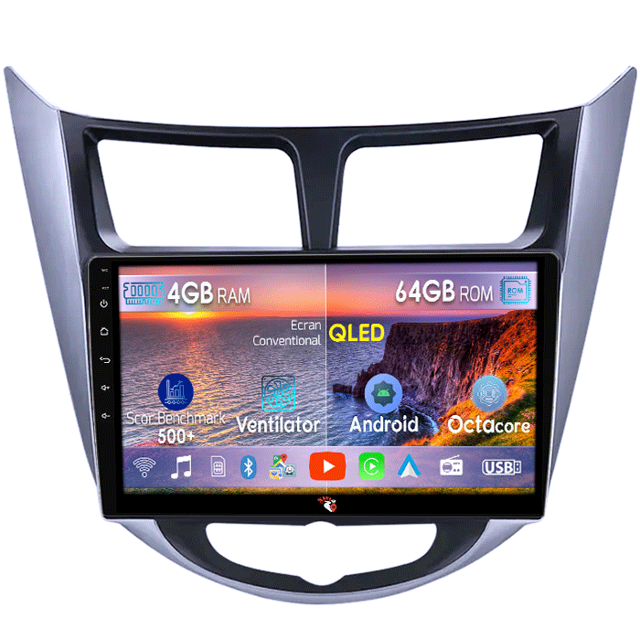 Navigatie dedicata Hyundai Verna 2010-2016, 4GB RAM 64GB ROM, Octacore, Android 14, Display QLED 9", DSP, Carplay&Android Auto, SIM 4G, Ventilator Activ [1]