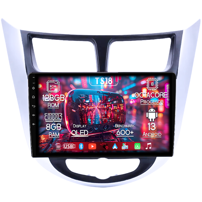 Navigatie dedicata Hyundai Verna 2010-2016, 8GB RAM 128GB ROM, Octacore, Platforma TS18, Android 13, Display QLED 9”, Suporta camera 360º, DSP, Carplay&Android Auto, SIM 4G, Ventilator Activ [1]