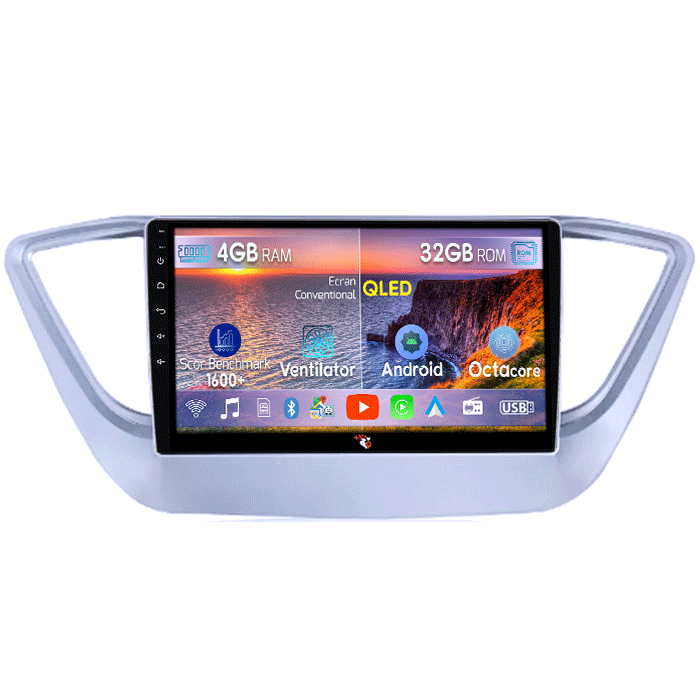 Navigatie dedicata Hyundai Verna 2017-2018, 4GB RAM 32GB ROM, Octacore, Android 14, Display QLED 9", DSP, Carplay&Android Auto, SIM 4G, Bluetooth, Ventilator Activ [1]