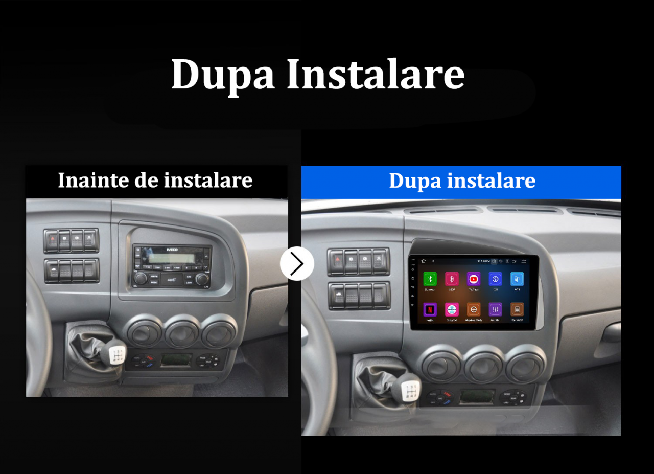 Navigatie dedicata Iveco Bronte 2014-2016, 4GB RAM 64GB ROM, Quad Core, Display 9" QLED 1K, Carplay, Android 14, Bluetooth, Magazin Play, Suport Camere AHD [2]